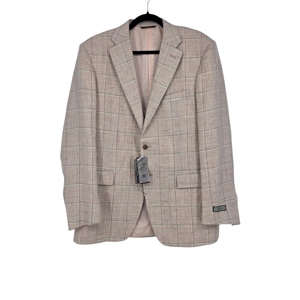 NWT Canali Pink Windowpane Check Siena Linen & Wool Twill Sport Coat Size 42L
